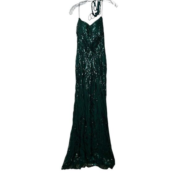 NWT PromGirl Statement-Back Long Sequin Prom Dress Hunter green - Picture 7 of 16